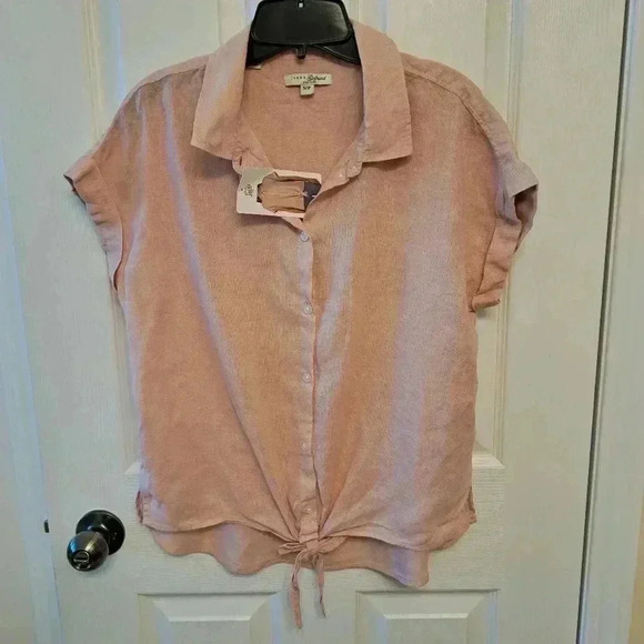 NWT Jachs Girlfriend Short Sleeved Linen Blend Blouse Small Pink Lightweight Top - Picture 14 of 14